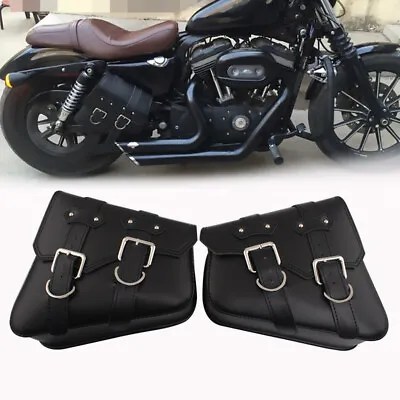 Motorcycle Saddlebags Side Bag Luggage Black PU For Harley Sportster XL 883 1200 • $46.99