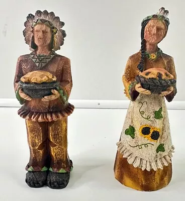 Native American Indian Figures ~ Couple Wood Look Resin 10  Tall • £10.60