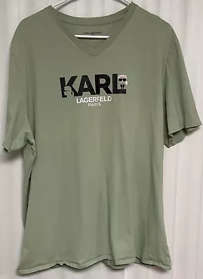 Karl Lagerfeld V-Neck “Karl” T-Shirt Mens 2XL Swamp Green.    1604 • $9.99