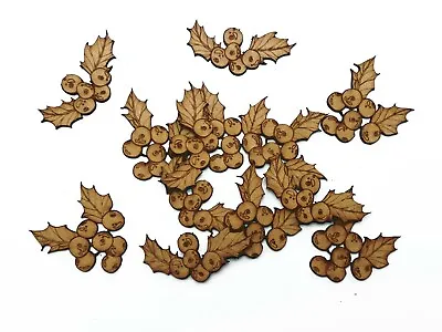 Wooden Holly Berries Leaves Christmas Craft Shape MDF Embellishment Decoration • £2.44