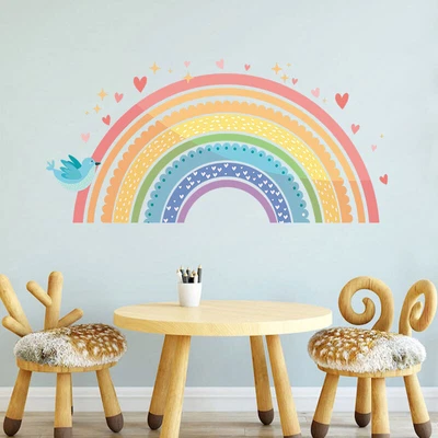 $6.88 • Buy Rainbow Nursery Removable Wall Decal Stickers Love Hearts Birds Stars Home Decor