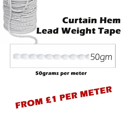 Light Curtain Hem Weight Tape 50g Per Meter Length - Ideal For Net & Voil Drapes • £3.95