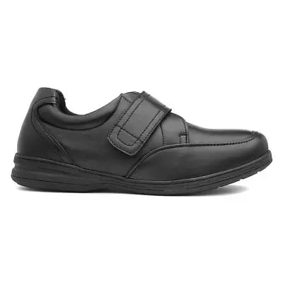 Comfy Steps Mens Shoes Black Leather Easy Fasten Matt Size UK 789101112 • £34.99