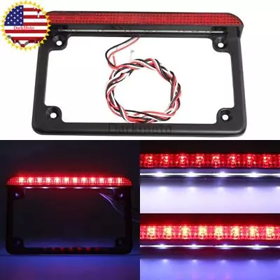 Motorcycle Aluminum License Plate Frame W/ LED Tail Brake Light Universal Black • $20.39