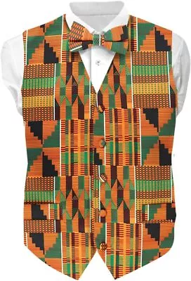 Premium Men’s Vest & Bow Tie 2PC Set - African Kente & Animal Print Vest Set • $110.87