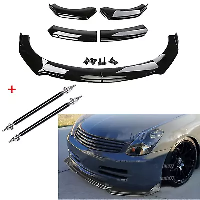 Car Front Bumper Splitter Spoiler Body Kit & Strut Rods For Infiniti G35 G37 • $59.99