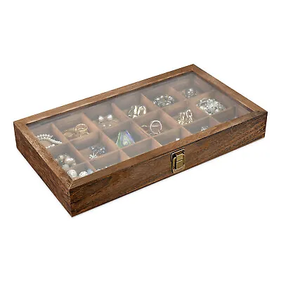 Neuxi Wooden Display Storage Case With Tempered Glass Lid With 18 Compartments • $18