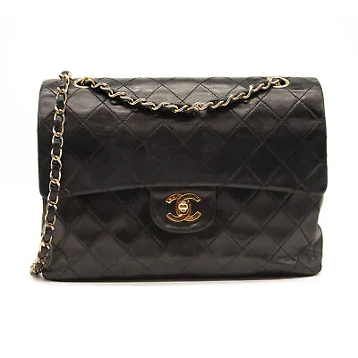 $2199 • Buy USED VINTAGE Chanel Lambskin Quilted Medium Double Flap Black