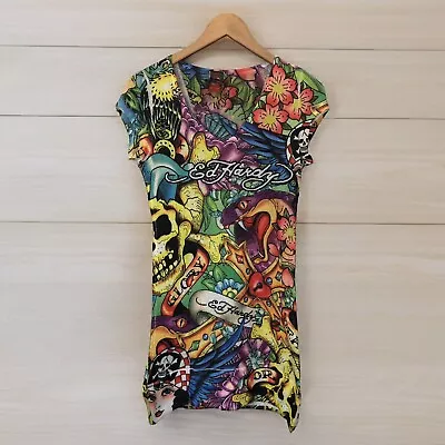 Y2K Ed Hardy Colorful Graphic Knit V-Neck Mini Dress Top Snakes Skulls • $70