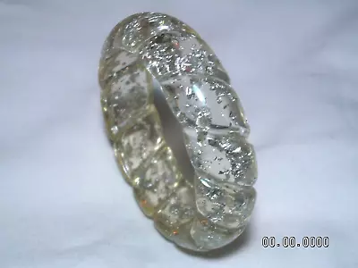 ...Vintage Clear Lucite Encased Silver Flakes Bangle Bracelet... • $28