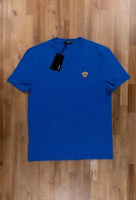 VERSACE Blue Chest Medusa Head Logo Embroidered T-shirt XL Authentic NWT • $209