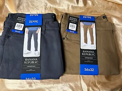 LOT Of 2 ! Banana Republic STRETCH 5 Pocket Comfort Pants 36x32 Gray & Tan Chino • $31.99