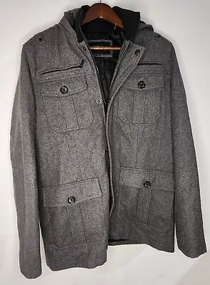 Mens Guess Heavyweight Pea Coat With Removable Hood Size M • $40.50