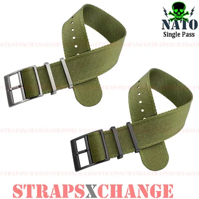 Single Pass Adjustable NATO® KHAKI GREEN Edge Weave Military Watch Strap Band • $31.95