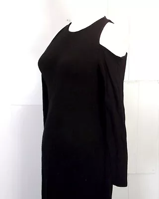 Vtg 80s ET AL Stretchy Little Black Dress Bodycon LS Cutout No Shoulder Sz 6 • $20.15