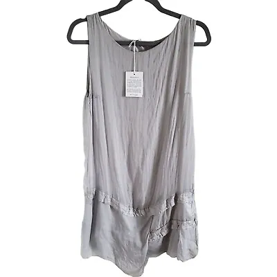 H Trend Italy Woman NWT Size M Slip Dress 100% Silk Irregular Hem Lined Gray • $40