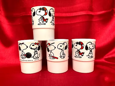 4 VINTAGE PEANUTS 3  X 4  PLASTIC 13 Oz. TUMBLERS With Various SNOOPY Characters • $29.95