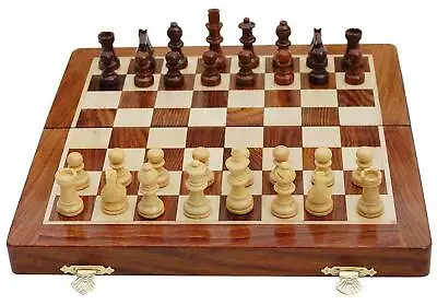 10 X10  Magnetic Folding Wooden Chess Board Set  Storage  Extra Queens • $29.99