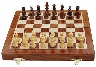 12 X12  Magnetic Folding Wooden Chess Board Set  Storage  Extra Queens • $39.99