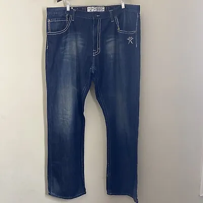 Artful Dodger Jeans Mens 44 Blue Denim Straight Baggy Embroidered 44 X 34 Pants • $26