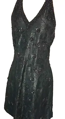 VINTAGE 1980's Black Beaded Party Dress Size Medium Couture Prom Evening Gown • $44