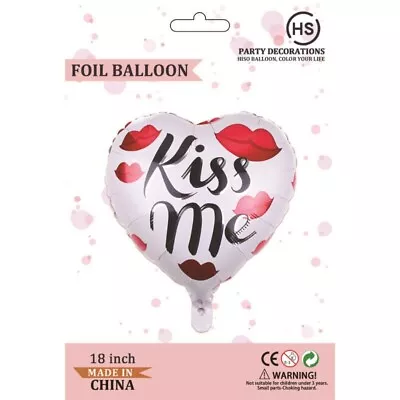 Heart Shaped Mylar Foil Balloon-18 Inch-White-Kiss Me-W/Lips-NEW In Package! • $3