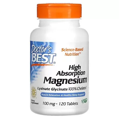 Doctor's Best High Absorption Magnesium Lysinate Glycinate 100mg - 120 Tablets • £23.99