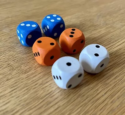 Wooden 16mm D6 Dice - 6 For £1 For Board Games - White Orange Blue. • £1