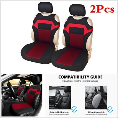 2Pcs Black/Red Car Front Seat T-Shirt Design Seat Covers Mat Washable Breathable • £19.32