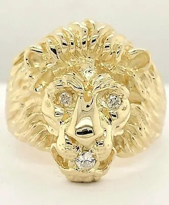 $440.49 • Buy 14k Yellow Gold Lion Head Ring With Diamond Eyes And Mouth Available Sizes 5-13