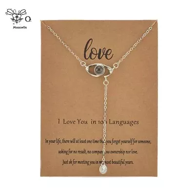 I Love You In 100 Language Evil Eye Pendant Silver Necklace Card Gift • $8.99