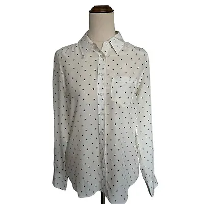 Kate Moss Equipment White Silk Star Print Long Sleeve Shirt Blouse Size XS • $40