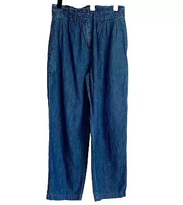 J Crew Blue Chambray Denim Paper Bag Pants Women's Size 6 High Rise Preppy • $20.37