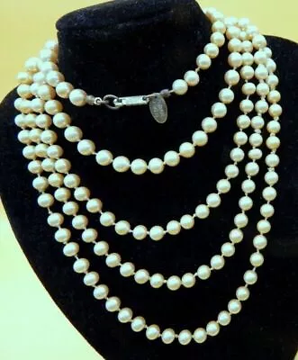 Signed Miriam Haskell Vintage Faux Pearls Beaded Strand Long Necklace 64  • $51.26