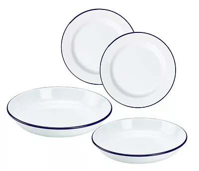 2 X Falcon White Enamel Plate Dinner Pie Baking Roasting Camping Plate Blue Rim • £13.95