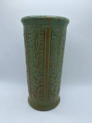 Vintage Weller Orris 1915 Matte Green Pottery Oak Leaf Pattern Vase 9” Antique • $160.65