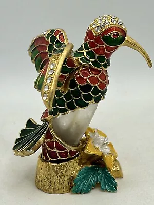 Hummingbird Perfume Bottles Vintage Gold Tone Rhinestone Green Red • $12