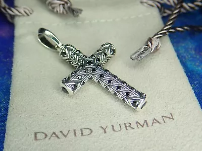 David Yurman Sterling Silver Pave Black Diamonds 1.80 Carats Cross Pendant $1900 • $790