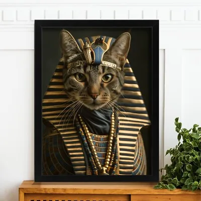 Pharaoh Cat Art Print - Egyptian Style Feline Decor Tabby Cat Wall Art Cat Gift • £7.50