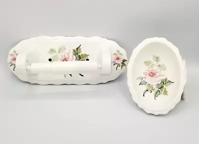 Hadida Bone China Bathroom Wall Mount Soap Dish Toilet Paper Holder Wild Rose • £52.36