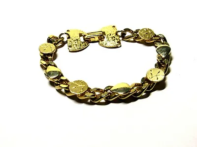 Vtg Charm Bracelet Heavy Chain Gold Tone Fold Over Clasp Leaf Teardrop Spacers • $43.32