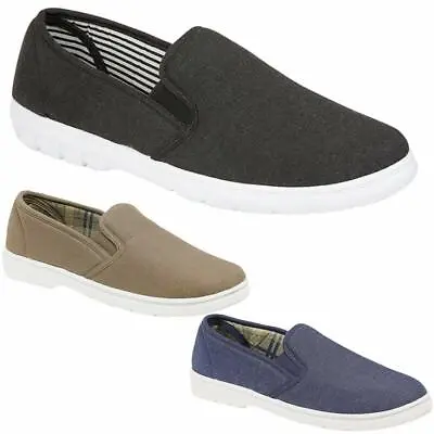 Mens Canvas Shoes Slip On Casual Summer Boat Deck Moccasin Loafers Driving Shoes • £13.95