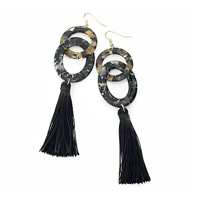 £4.99 • Buy Long Black Tassel Earrings Ladies Fashion Jewellery Black/Tortoise Shell