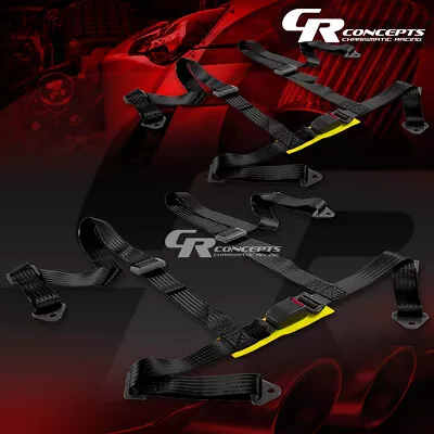 2 X Universal 4-point 2  Nylon Strap Racing Harness Buckle Seat Belt/belts Black • $39.88