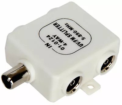 4 Way Coax Tv Aerial Splitter Adapter Uhf/vhf/fm White • £3.77