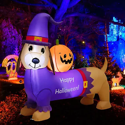 5 FT Halloween Inflatable Dachshund Dog With Ghost Pumpkin & Witch Hat For Yard • $45.99