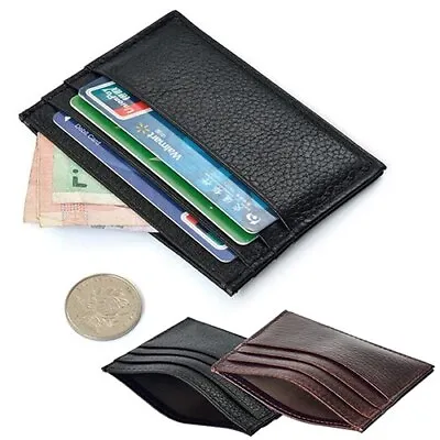 £3.99 • Buy Slim Card Case Genuine Leather Card Holder Wallet Minimalist Credit Card Holder 