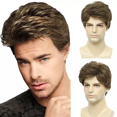 Mens Brown Wig Short Men Wigs Natural Fluffy Cosplay Costume Synthetic Mens Wig • $27.49