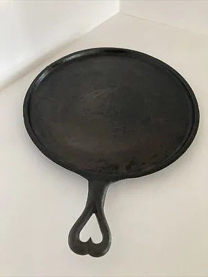 Vintage Cast Iron 11   Round Griddle W/Heart Shaped Handle • $68