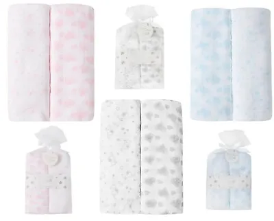 Babies 2 Pack Muslin Cloths Swaddle Blanket Organza Gift Bag Blue Pink Grey • £3.75